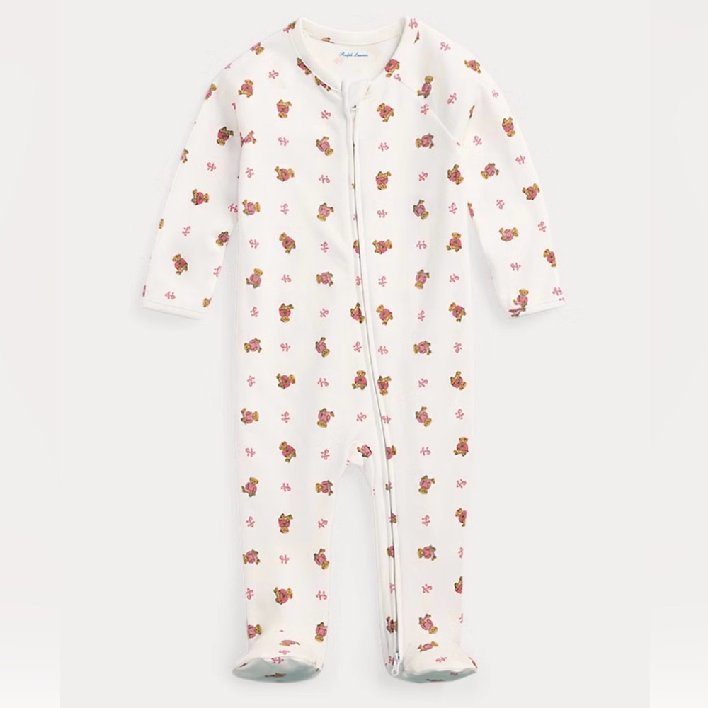 Polo Bear Print Cotton Footed Coverall Baby Girl